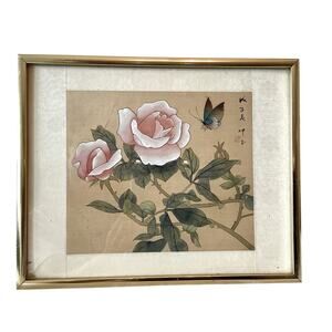 Vintage Asian Watercolor on Silk Paper Oriental Painting